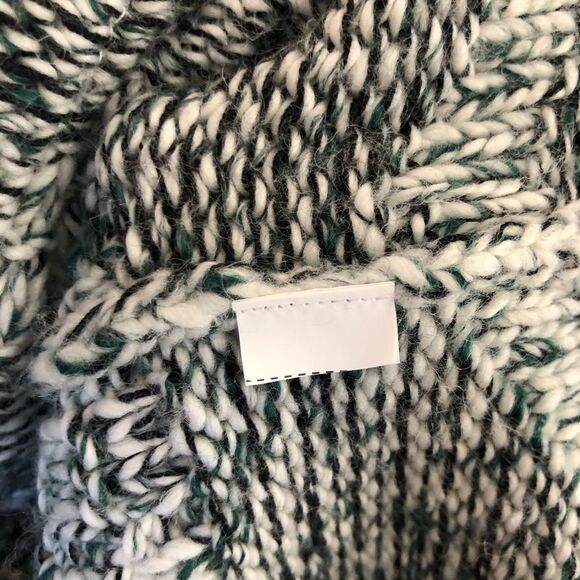 Lucky Brand Sweater Women's Medium Green Black White Cowl Neck Aztec Fringe Wool - Picture 8 of 8